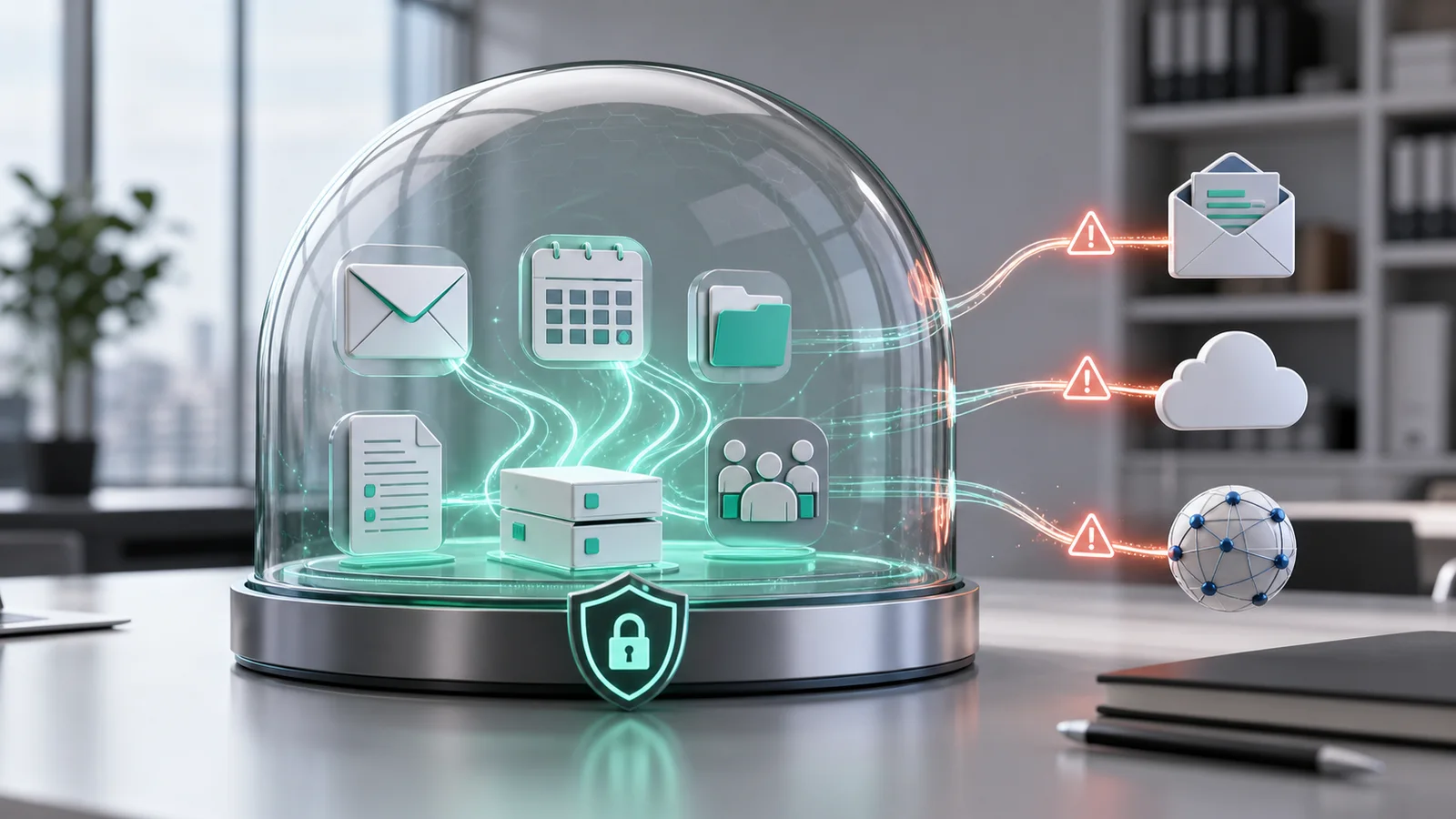 Proton encryption boundary and external sharing risk Encrypted workspace data protected inside a privacy boundary while external sharing creates exposure points