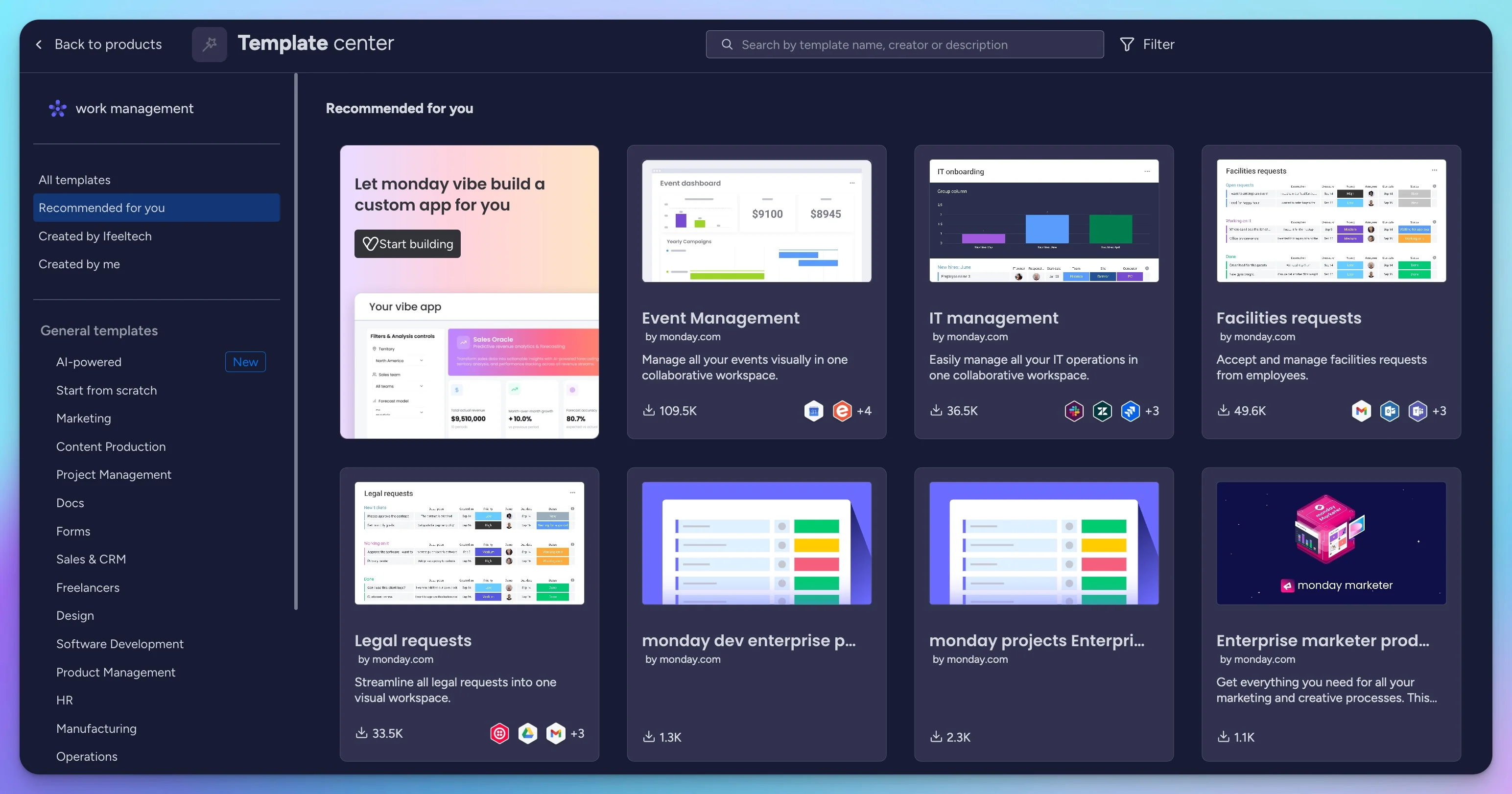 Monday.com Template Library - 200+ pre-built templates for every industry and use case