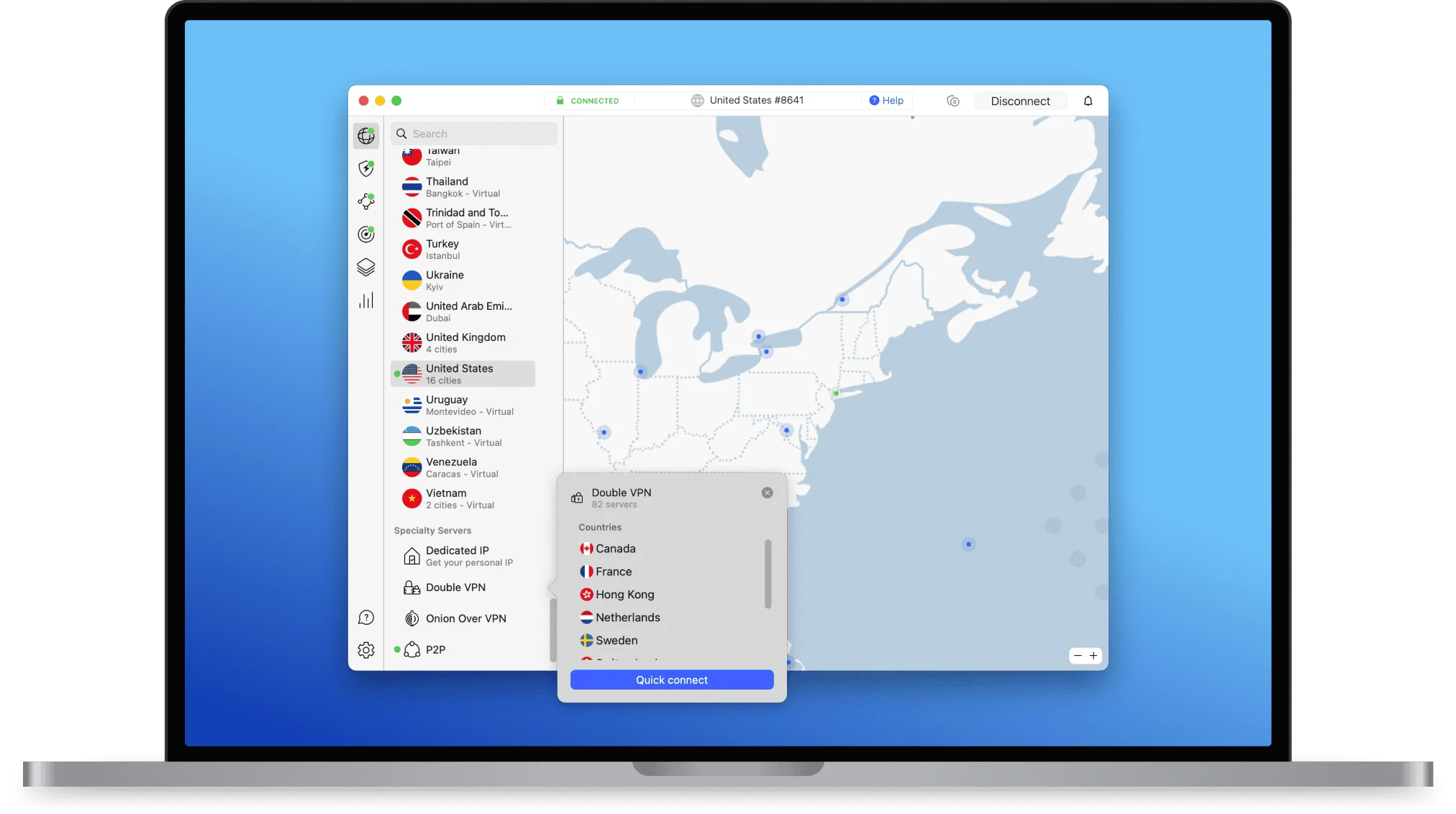 NordVPN macOS app showing US specialty servers