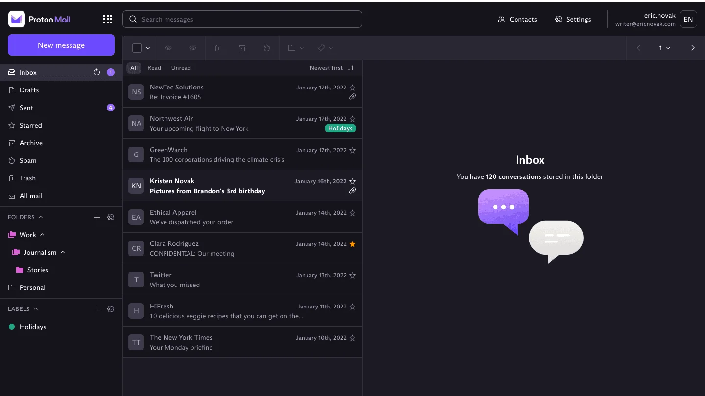 Proton Mail Dashboard