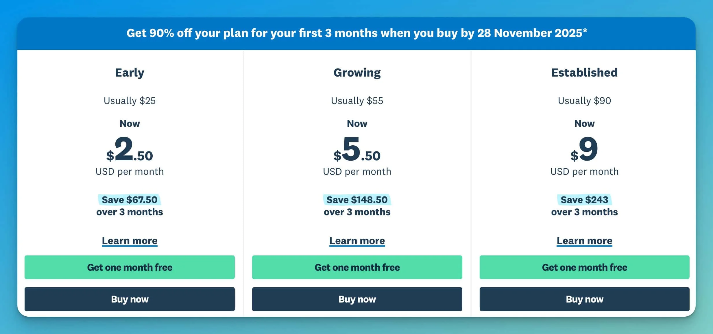 Xero Pricing November 2025
