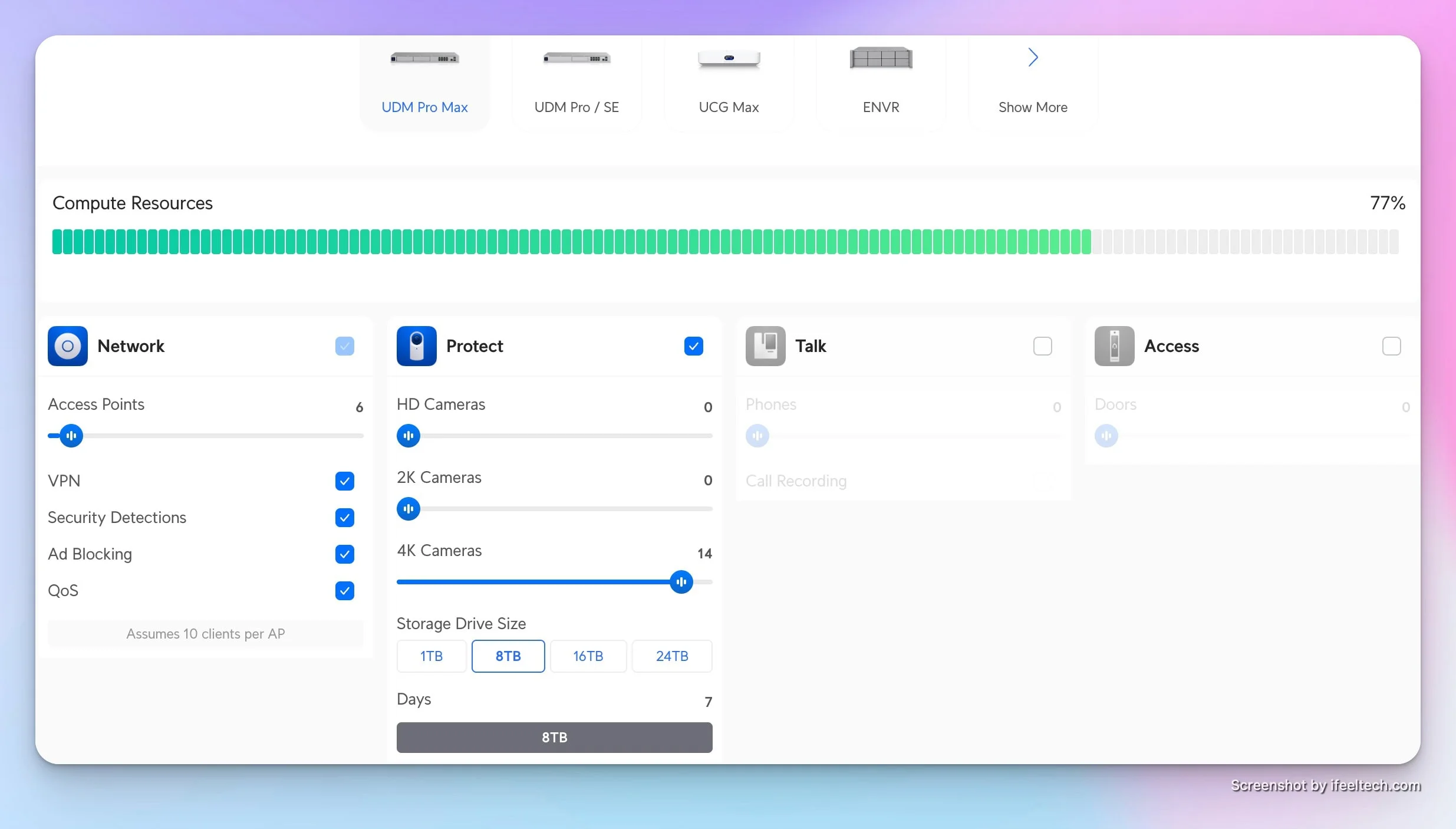 UDM Pro Max Compute Resources Calculator