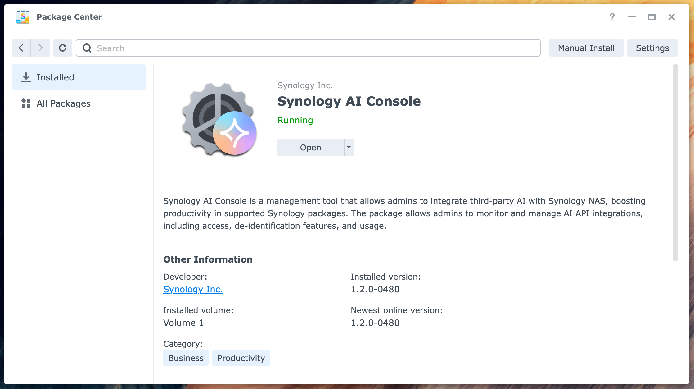 Synology AI Console Package Center