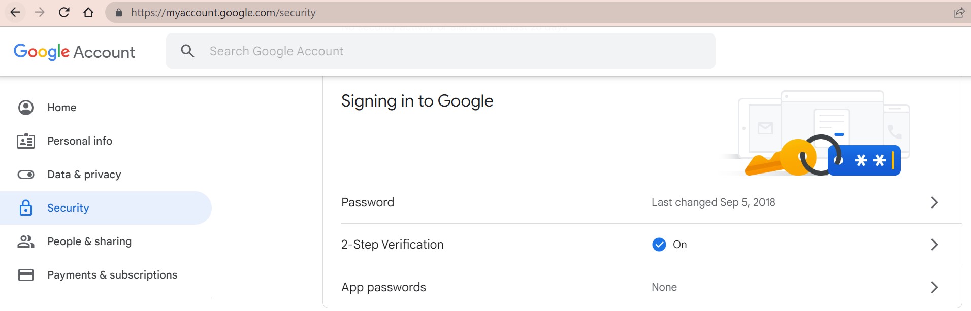 google security settings