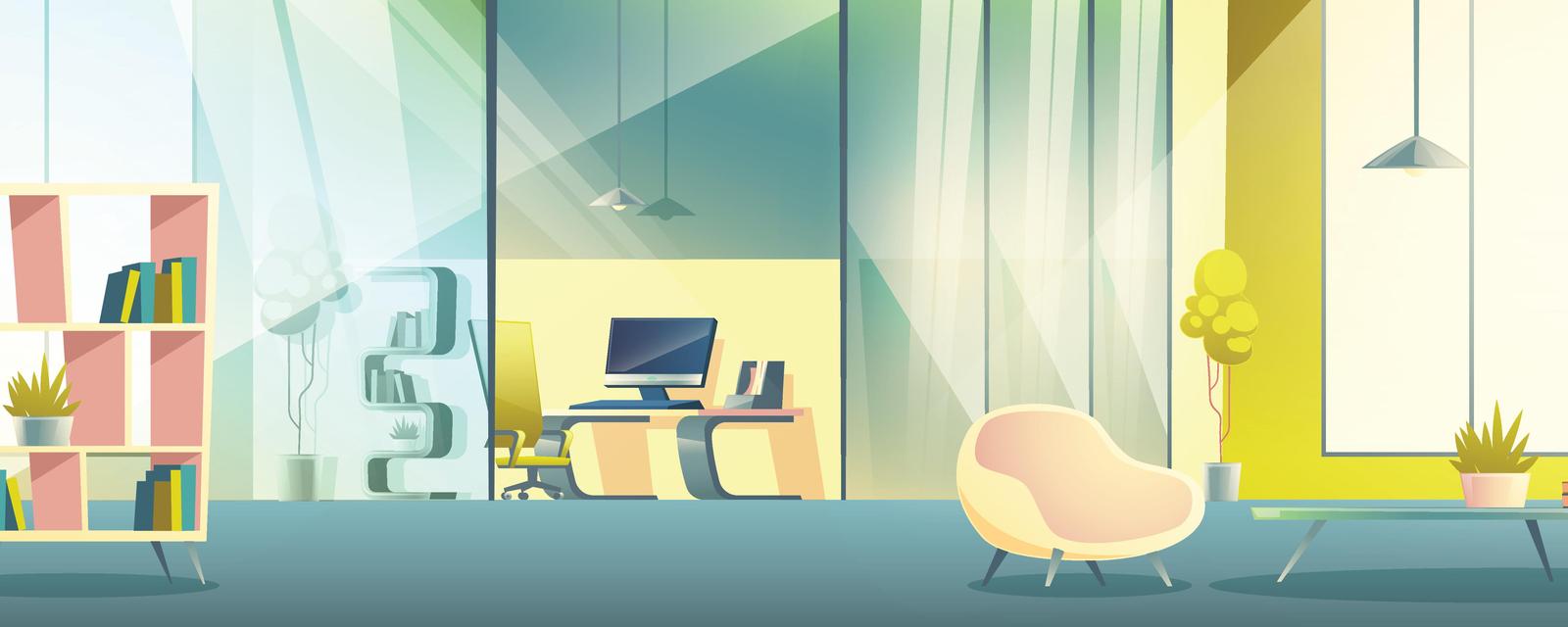 home office working cabinet cartoon vector interior