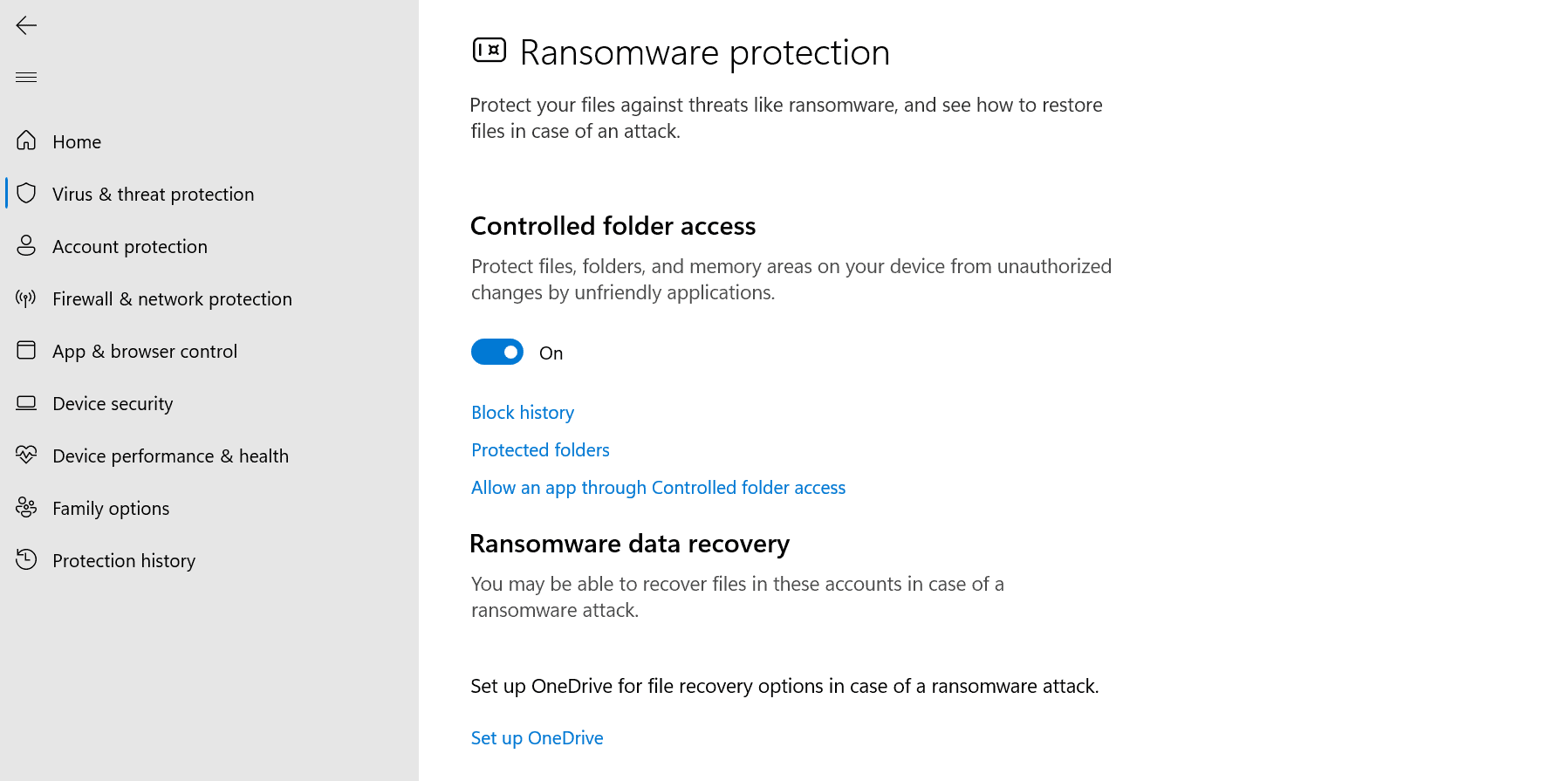 windows 11 ransomware settings