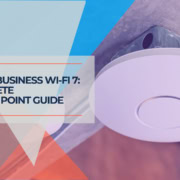 Wi-Fi 7 access point device mounted on wall, modern networking hardware for small business Wi-Fi coverage and connectivity.