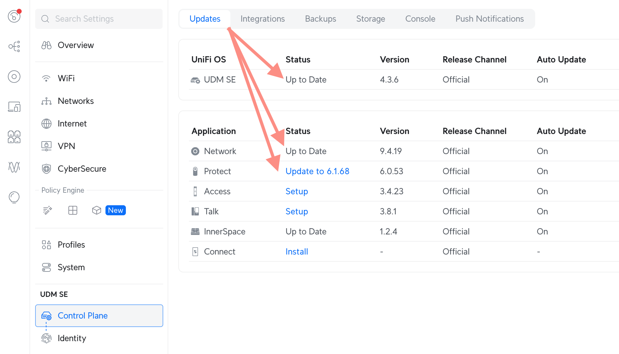 unifi firmware and software update dashboard