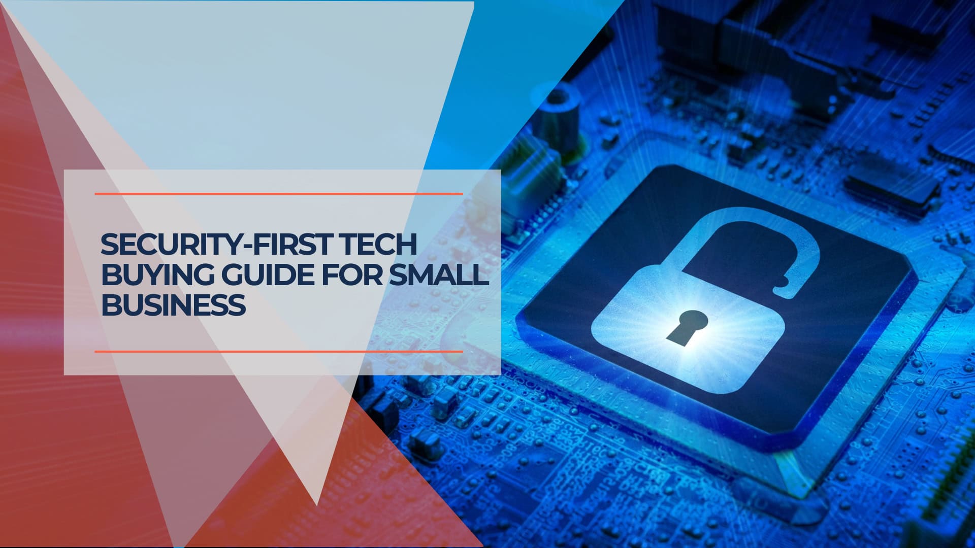 Secure digital lock icon on circuitry board, representing cybersecurity and tech security solutions for small businesses.