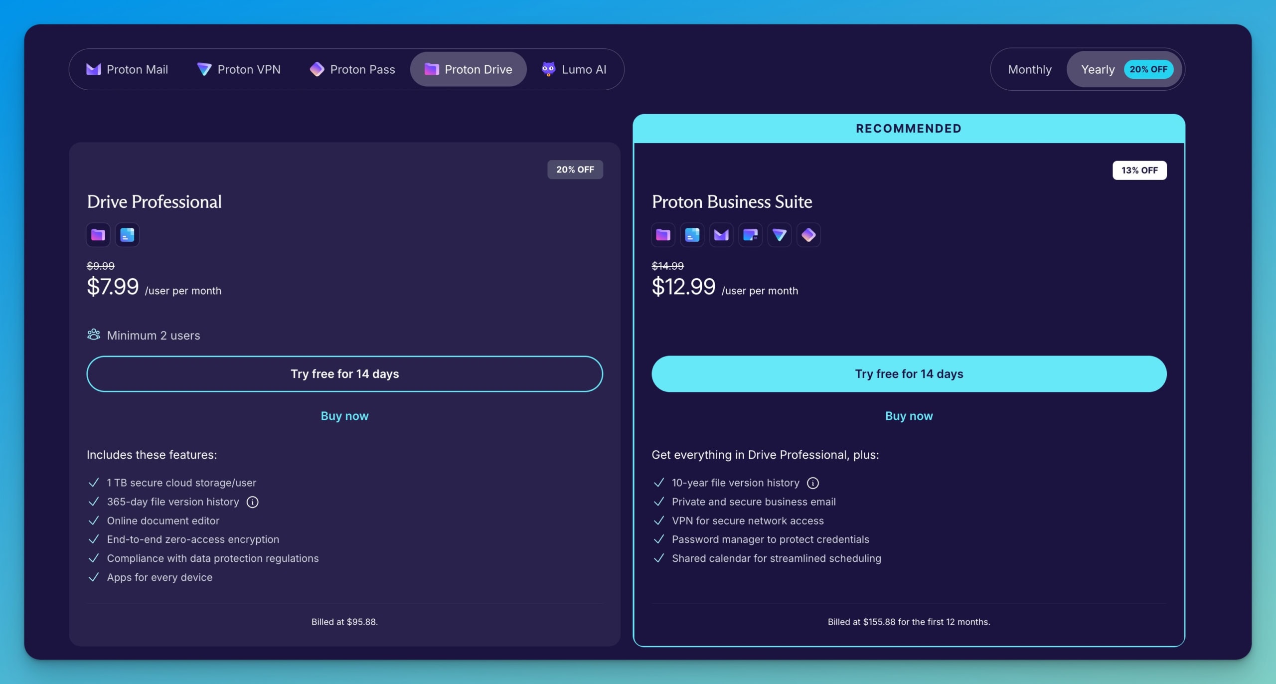 Proton Drive Pricing Table 2025 Proton Drive Pricing Table 2025